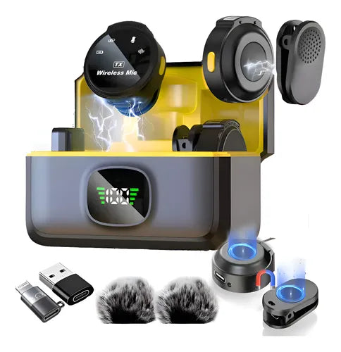 Micrófono Lavalier inalámbrico para iPhone y Android con estuche de carga, mini micrófono de solapa USB C,